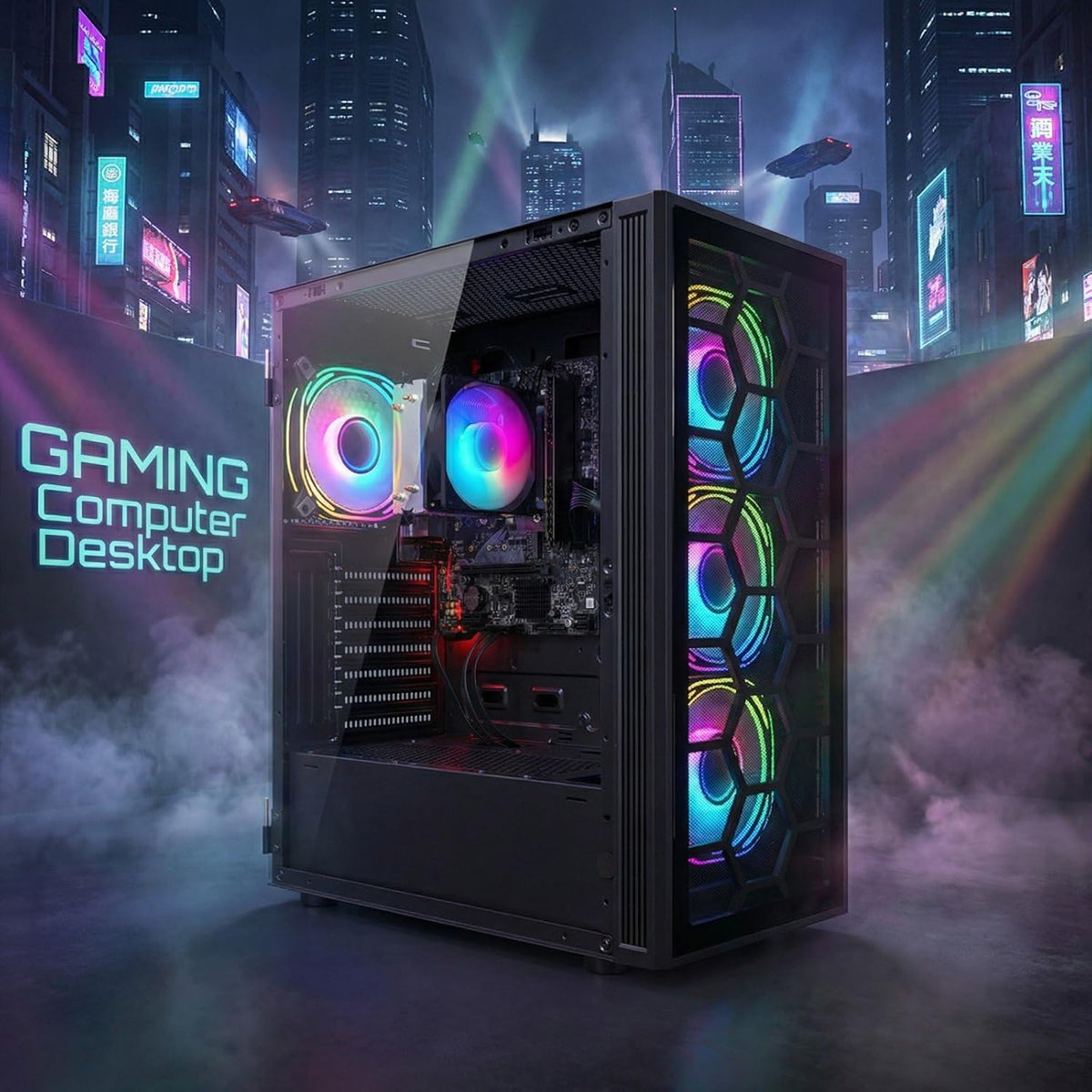 STGAubron RGB Desktop PC Computer, AMD Ryzen 5 3400G up to 4.2GHz, 16G DDR4, 512G SSD, WiFi 6 & BT 5.2, RGB Fan x4, Windows 11 Home