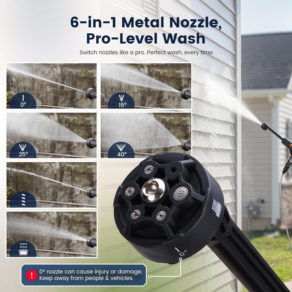 Cordless Portable Washer, 2500PSI Portable 4000mAh Cleaner with 6-in-1 Nozzle & 2 Batteries and Shut-Off Valve Garden Hose Adapter for Watering, Cleaning, Car, Floor Wall Fence Cleaning