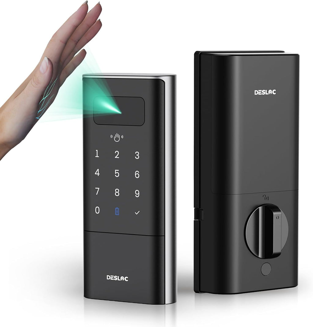 DESLOC Smart Lock K140 Plus with Palm Vein Recognition, Keyless Entry Door Lock with Keypad Deadbolt, App Control, Auto Lock Digital Door Lock for Front Door with Mechanical Key Backup, Black