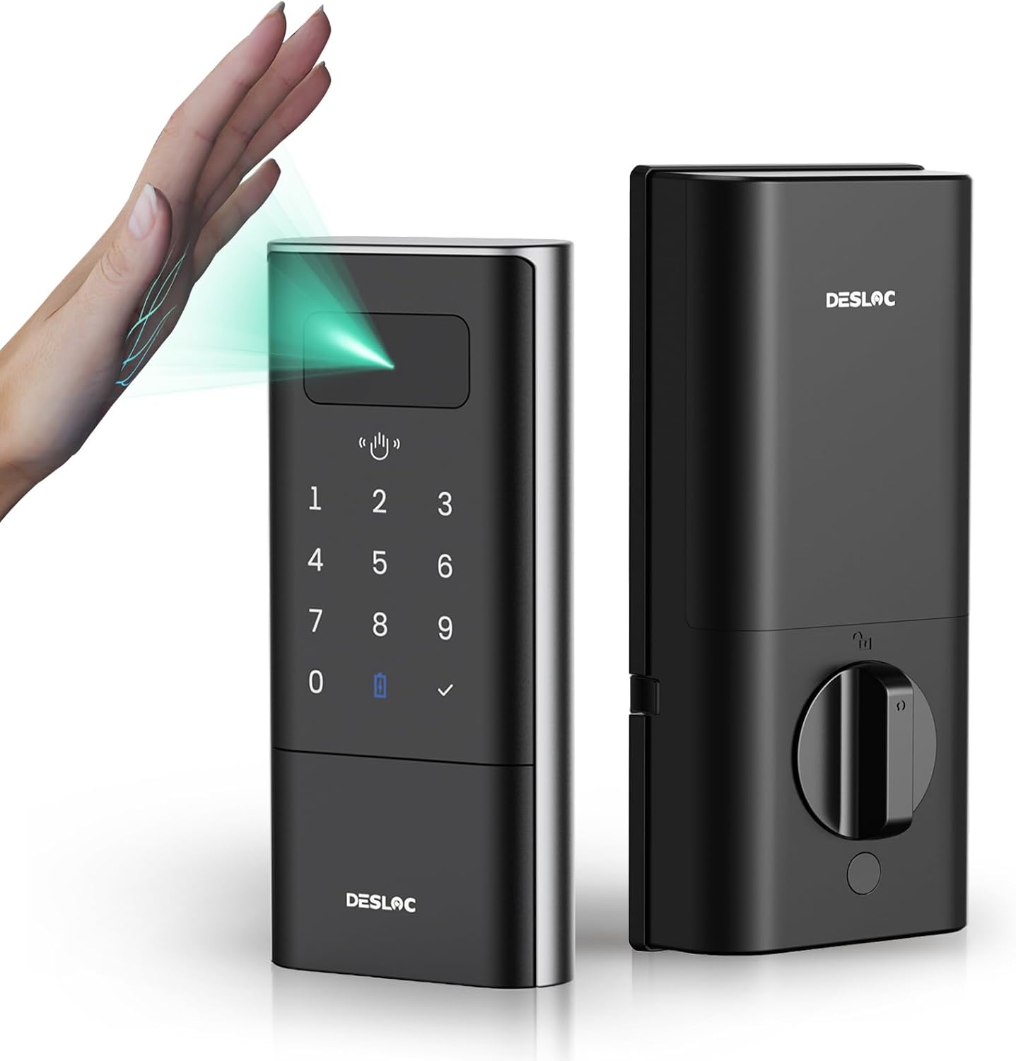 DESLOC Smart Lock K140 Plus with Palm Vein Recognition, Keyless Entry Door Lock with Keypad Deadbolt, App Control, Auto Lock Digital Door Lock for Front Door with Mechanical Key Backup, Black
