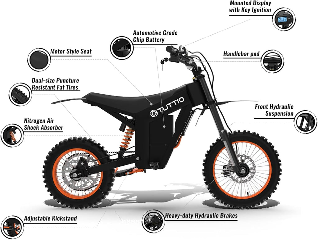 Tuttio Soleil01 Electric-Dirt-Bike for Teens Adults, 14"/12" Fat Tire 2000W 37MPH Electric-Motorcycle with 48V 21AH Battery Ebike 200NM Hydraulic Brakes Mountain Off-Road EBike