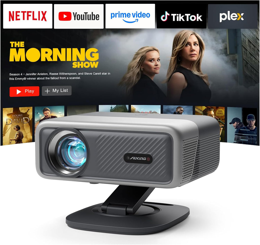 Now with Netflix & 4000 ANSI 4K Projector with WiFi and Bluetooth,TOF Real-Time Auto Focus Smart Projector, Upgrade for AuKing Overhead Projectors Theater Proyector with Omni-Adjustable Stand(grey)