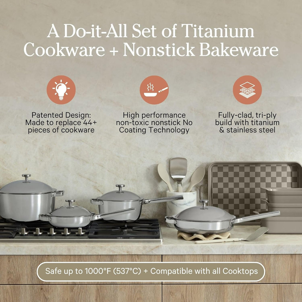 Our Place Titanium Pro Cookware & Bakeware Set | 15-Piece Non-toxic Nonstick Kitchenware with Titanium Always Pan Pro, Perfect Pot Pro, Minis & Ceramic Bakeware with Stovetop Griddle | Char