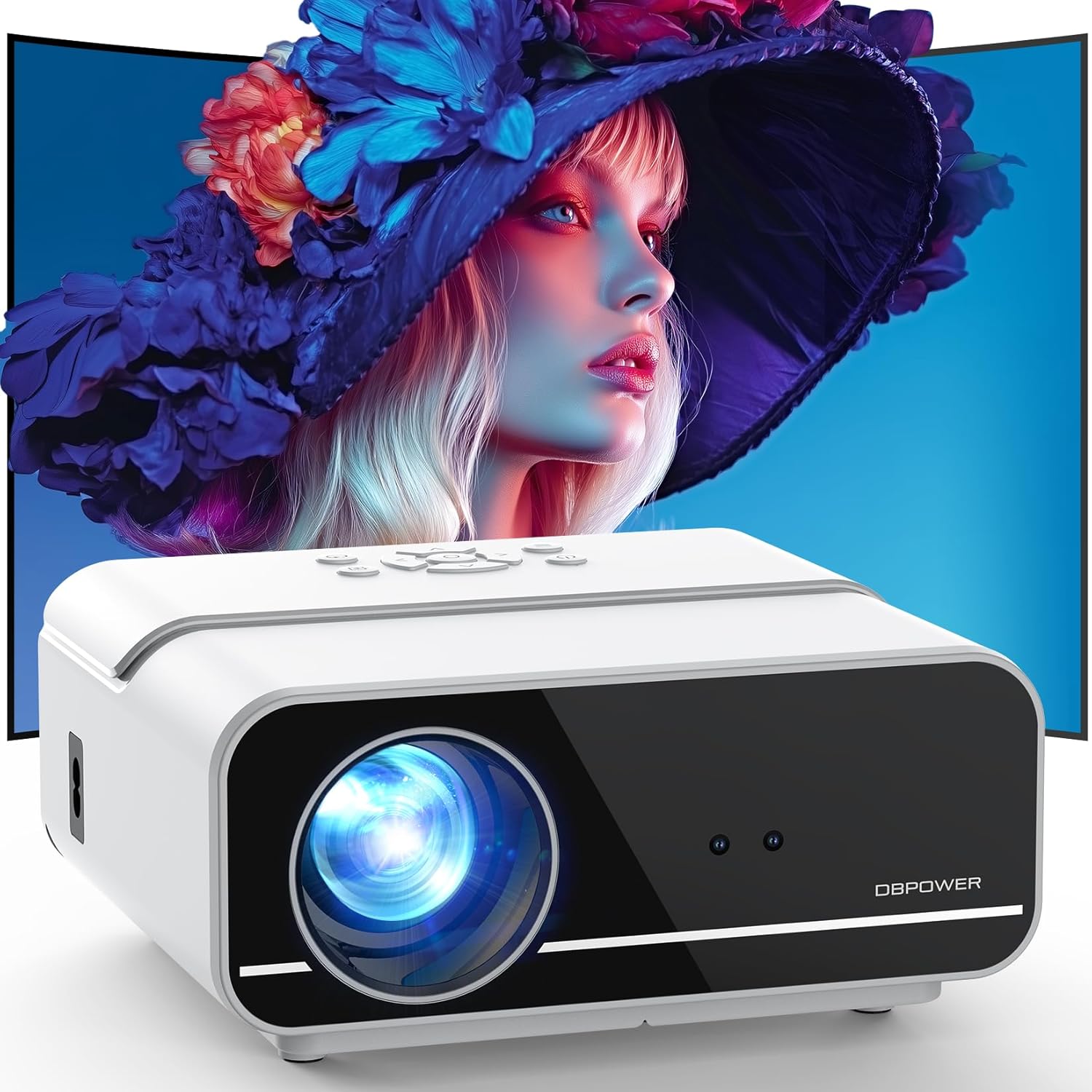 Auto Focus/4K Support Projector with WiFi and Bluetooth, Native 1080P Outdoor Movie Projector with Auto Focus/4P6D Keystone/50% Zoom/PPT, DBPOWER Portable Projector for iOS/Android/TV Stick