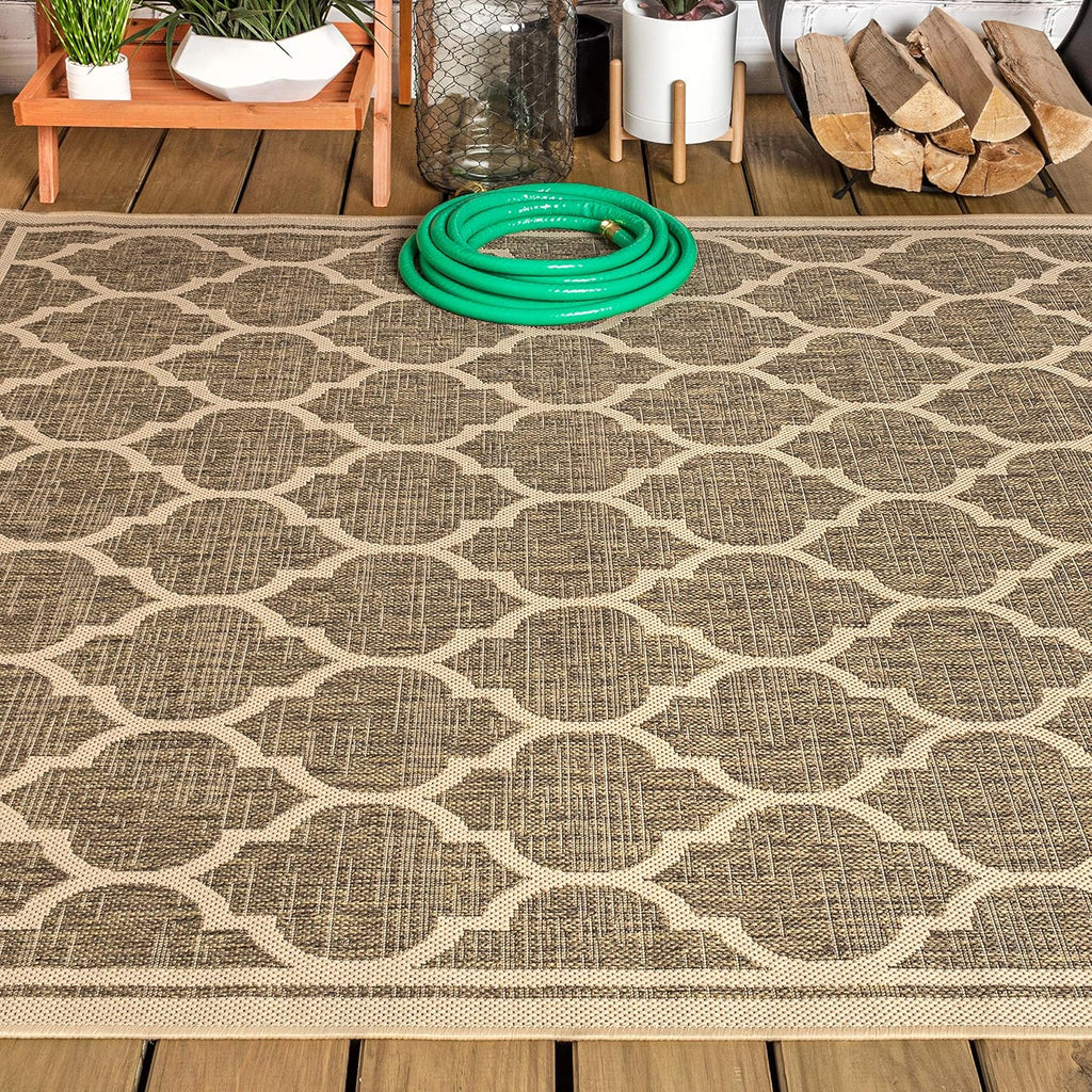 JONATHAN Y Moroccan Trellis Indoor Outdoor Area Rug 8X10 Brown/Beige, Trebol Textured Weave for Backyard, Patio, Porch, Easy-Cleaning, High Traffic, Pet-Friendly, Non-Shedding (SMB109A-8)