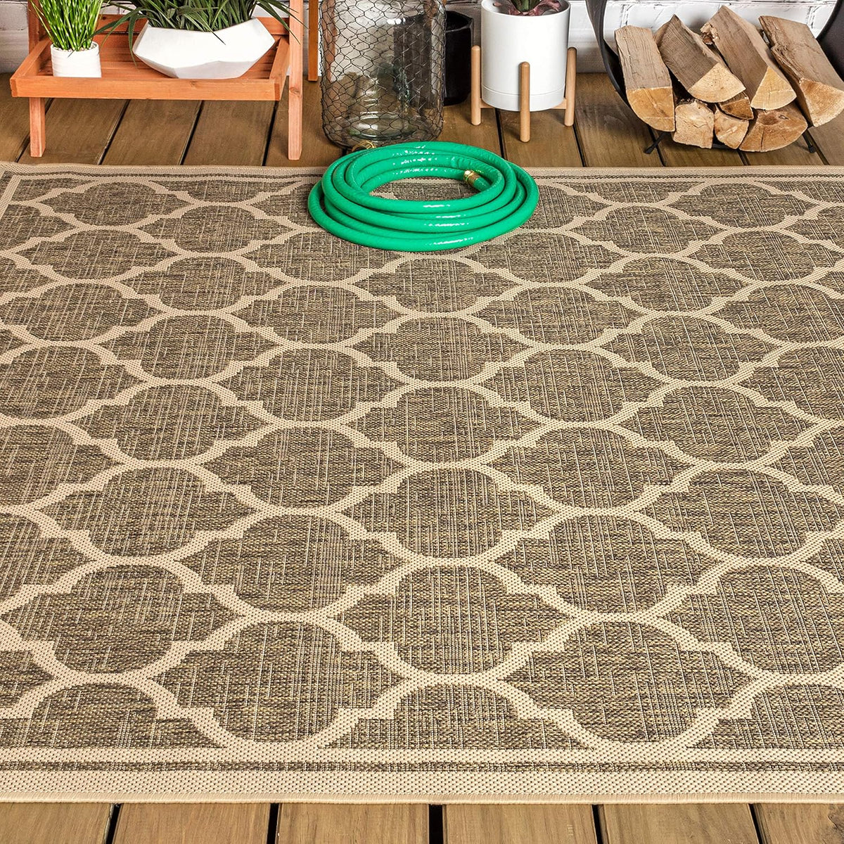 JONATHAN Y Moroccan Trellis Indoor Outdoor Area Rug 8X10 Brown/Beige, Trebol Textured Weave for Backyard, Patio, Porch, Easy-Cleaning, High Traffic, Pet-Friendly, Non-Shedding (SMB109A-8)