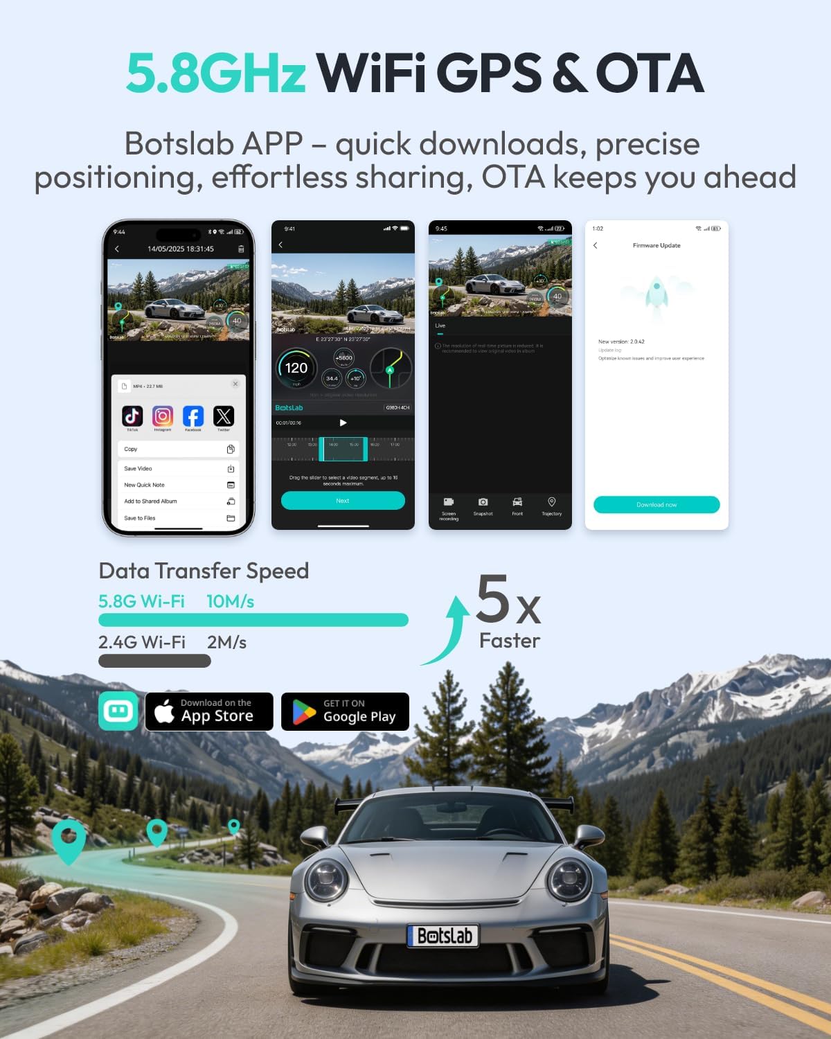 BOTSLAB 3K 4 Channel Dash Cam, 360° All-Sides View, Front and Rear Inside Car Camera with 3.18”Touch Screen, Dash Camera 24/7 Parking Mode, Built-in GPS 5.8GHz WiFi Voice Control, Free 128GB Card