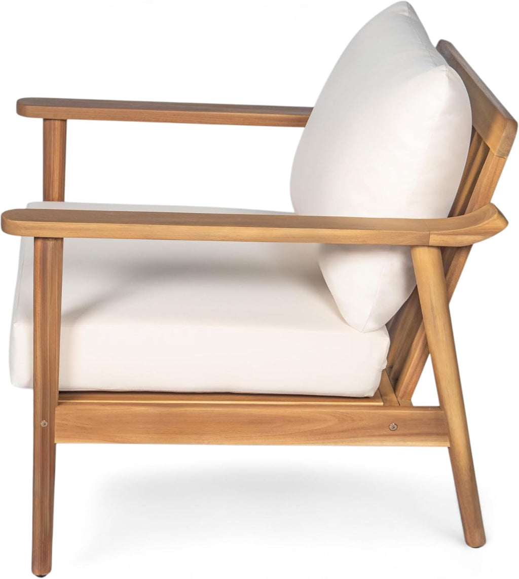 Christopher Knight Home Batis Acacia Wood Lounge Chair Outdoor Set of 2, Wooden Patio Accent Chair Set, Comfy Reading Seat with Removable Cushion, Patio Furniture Set, Teak+Beige