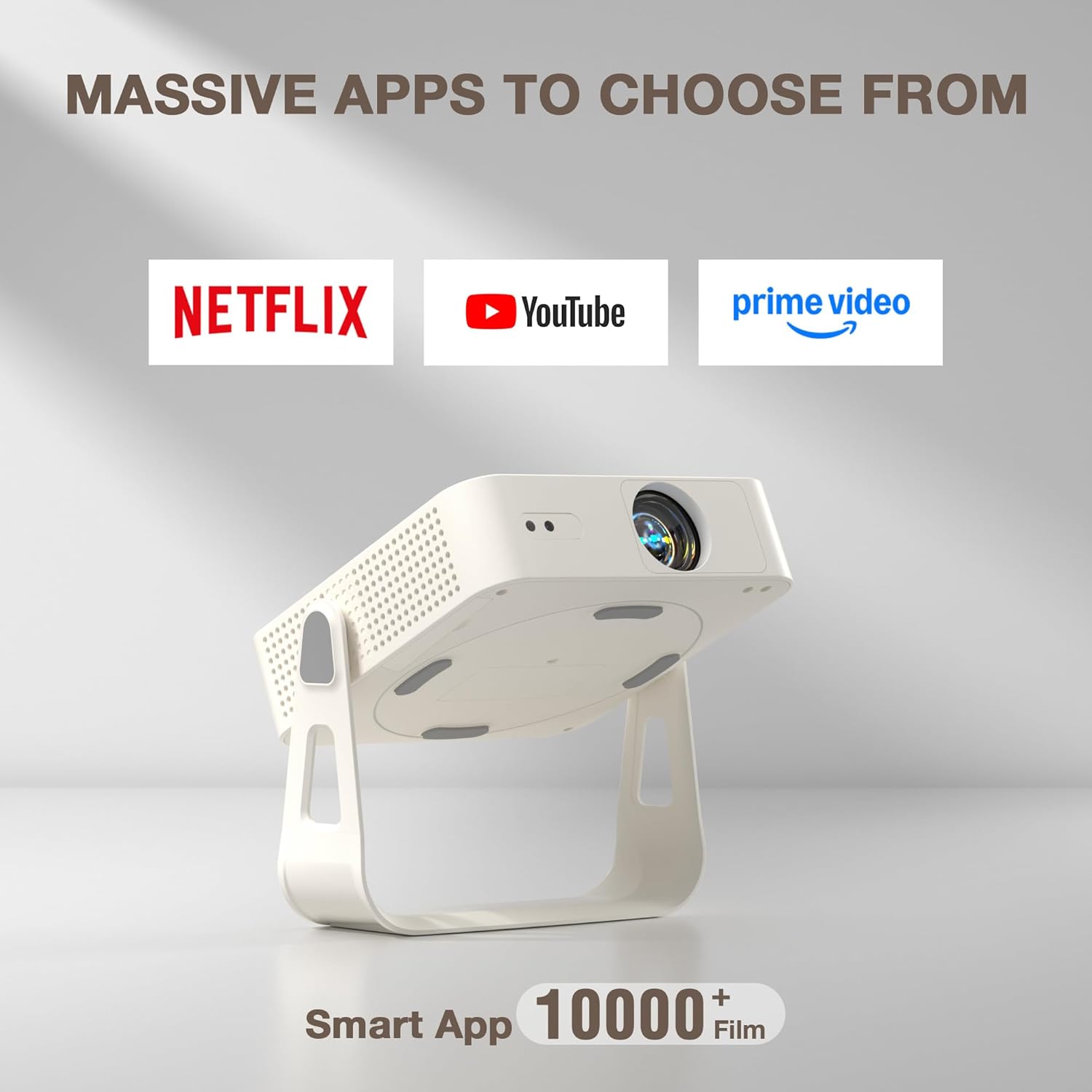 Officially-Licensed App & Auto FocusWhite Smart Mini Projector with WiFi and Bluetooth, XuanPad 4K Support Movie Projector, Portable Native 1080P Outdoor Projector with 360° Stand