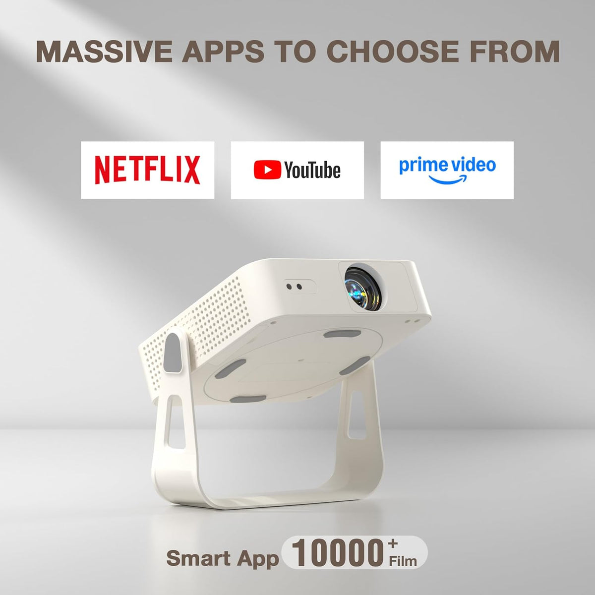 Officially-Licensed App & Auto FocusWhite Smart Mini Projector with WiFi and Bluetooth, XuanPad 4K Support Movie Projector, Portable Native 1080P Outdoor Projector with 360° Stand