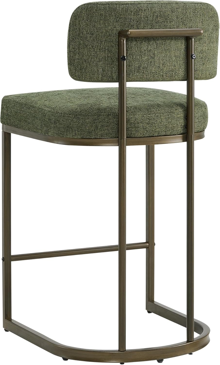 26" H Counter Height Bar Stools Set of 3, Modern Linen Fabric Upholstered Barstools with Backrest for Kitchen Island, Gold Metal Frames, Green