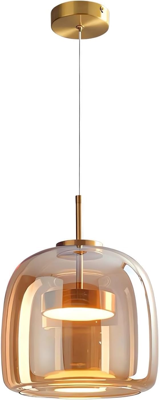 Amber Glass Chandelier Round Pendant Light for Kitchen Island Modern Amber Glass Lampshade with Hanging Lights for Dining Room Living Room Bedroom Coffee Shop Aisle Corridor (B Style)