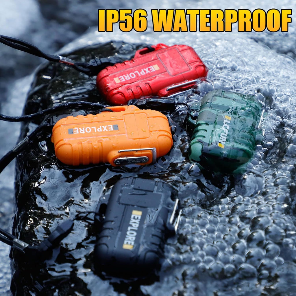 LcFun 2 Pack Waterproof Outdoor Lighter Windproof Torch Lighters Butane Refillable USB Rechargeable Electric Dual Arc Plasma Lighter Hiking Camping Essentials Hunting Survival Tactical Gear Gadgets