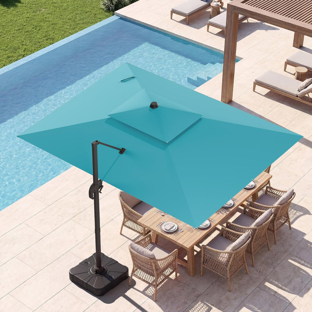 9x12 FT Patio Umbrella, Large Cantilever Rectangular Double Top Heavy Duty Offset Umbrellas with 360° Rotation, Outdoor shade for Garden Deck Pool, Turquoise