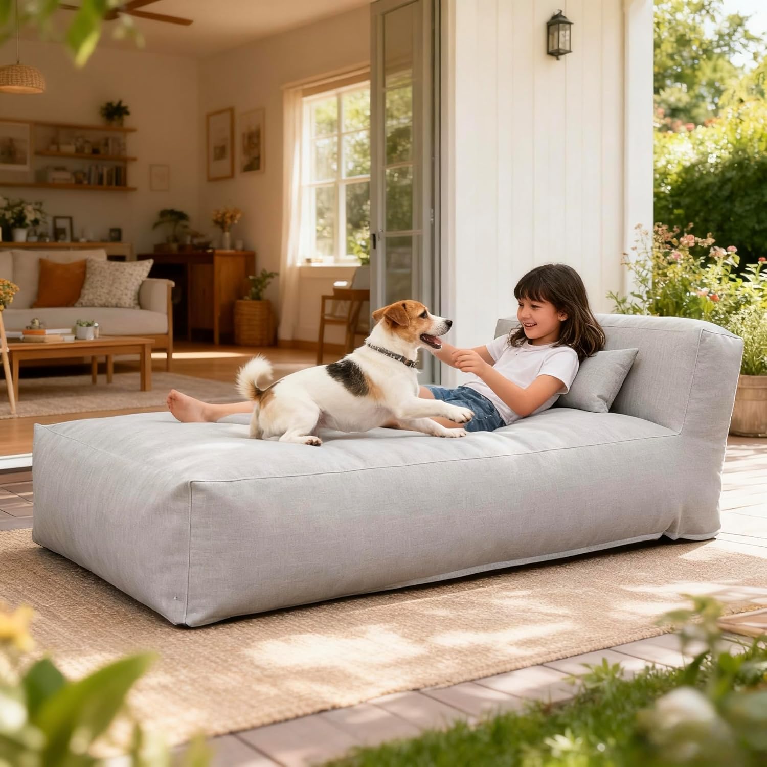 Outdoor Bean Bed Chair Sun Lounger, Outdoor Couch Sofa for Patio & Pool, Foam Filling Day Bed Furniture, Comfy Lazy Sofa for Outside, Water-Resistant Seating (Light Gray, 70'' L)