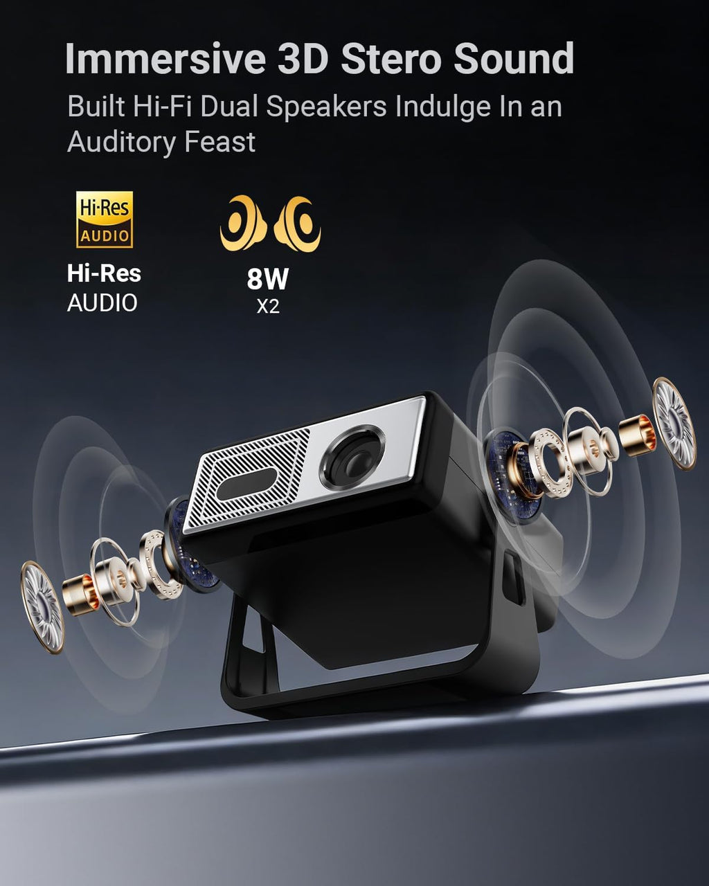 Smart Projector with Wifi and Bluetooth,Streaming Experience Built-in, Native 1080P FHD, 4k Support, 2*8W Speakers,AI Auto Focus & Keystone,Home Movie Portable Outdoor Mini Projector