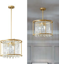 LMQNINE Modern Foyer Chandelier, Gold Crystal Chandelier Entryway Pendant Light Fixture, Round Adjustable Height Chandeliers for Kitchen Island, L15.74'' x H10.43''