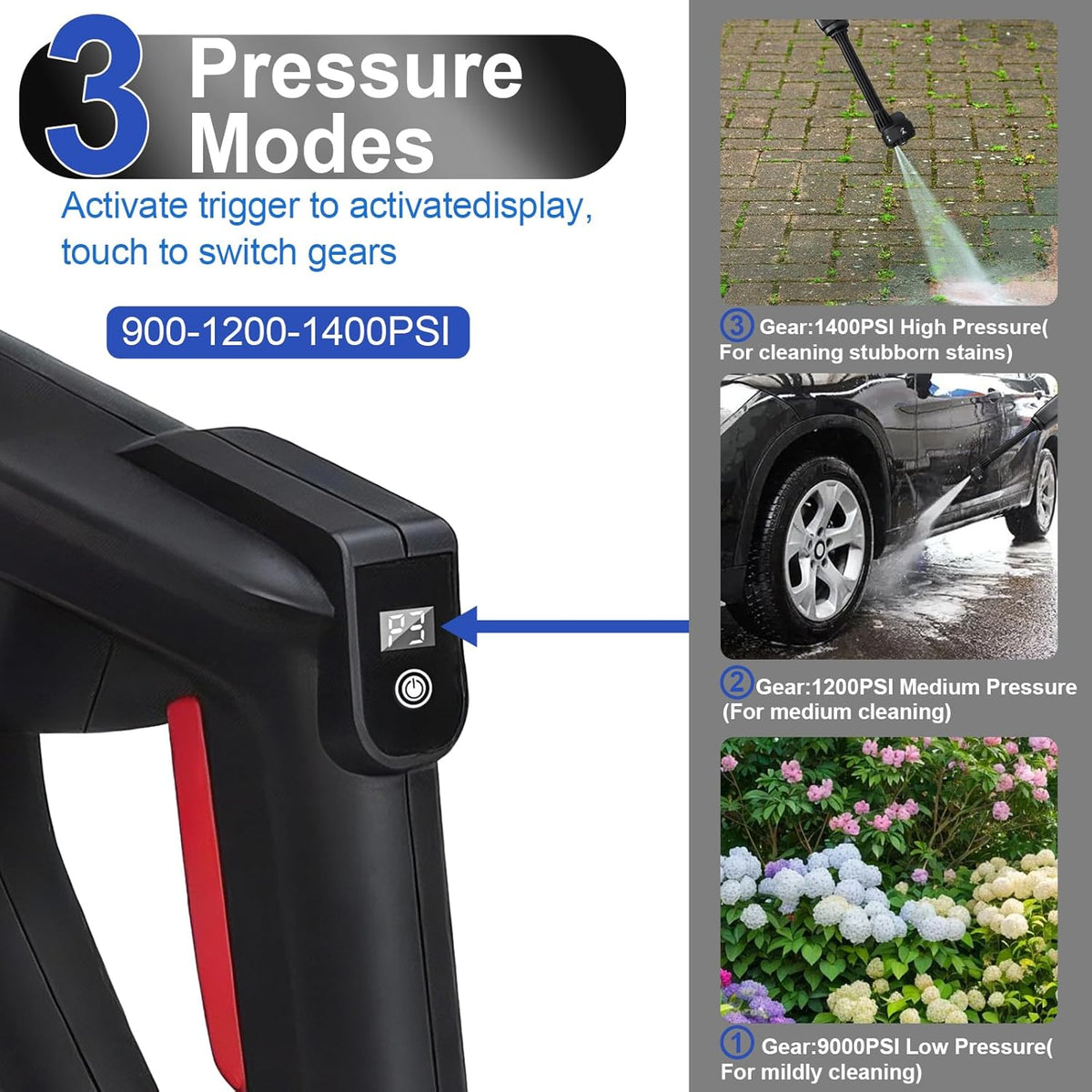 Cordless Pressure Wassher Battery Powered, 1400 PSI, 2×4.0Ah Batteries