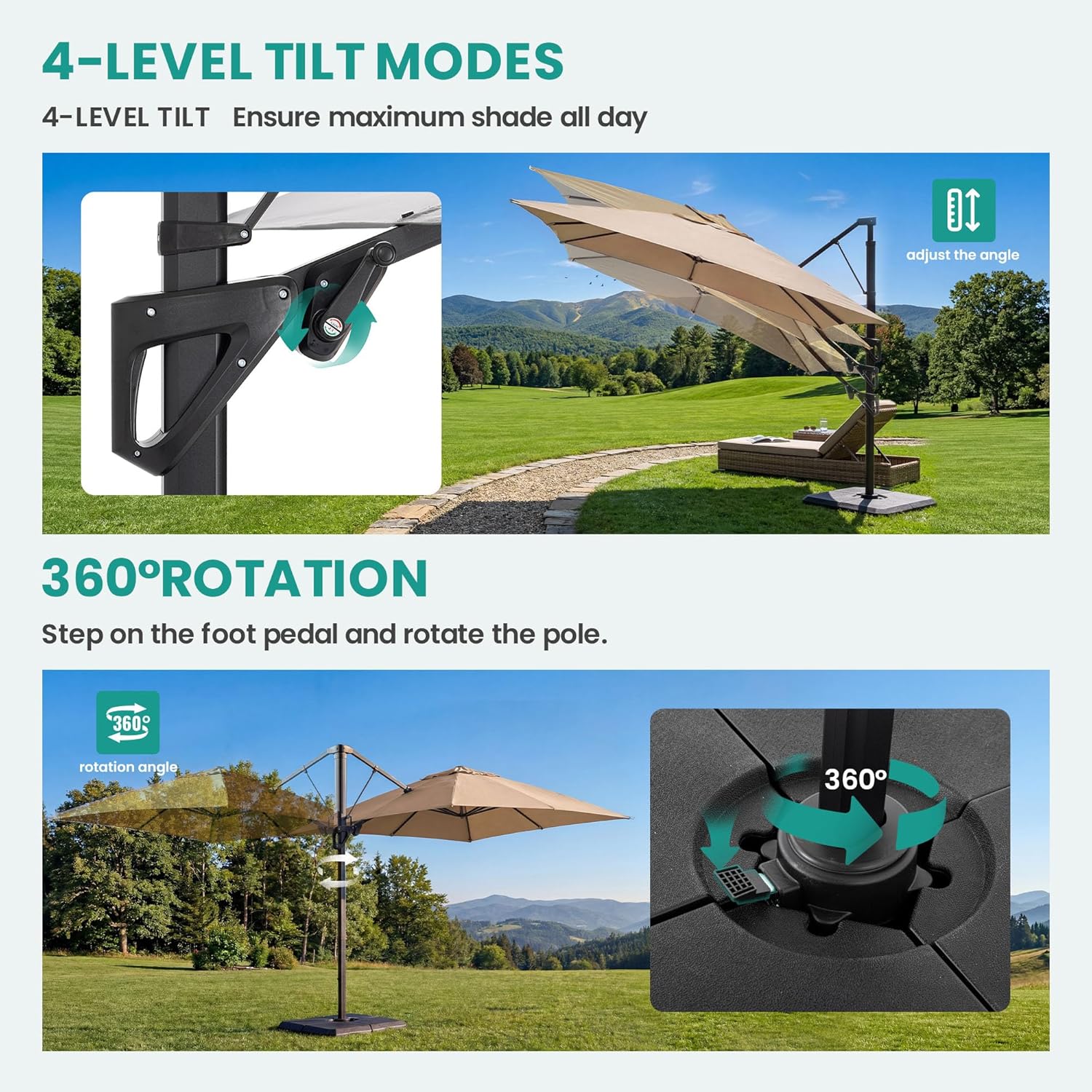 SUNBURY 10x13FT 10x10FT Patio Umbrella Outdoor Offset Umbrella with 8 Sturdy Ribs Market Umbrella with 360 Rotation Cantilever Sun Shade for Backyard, Lawn