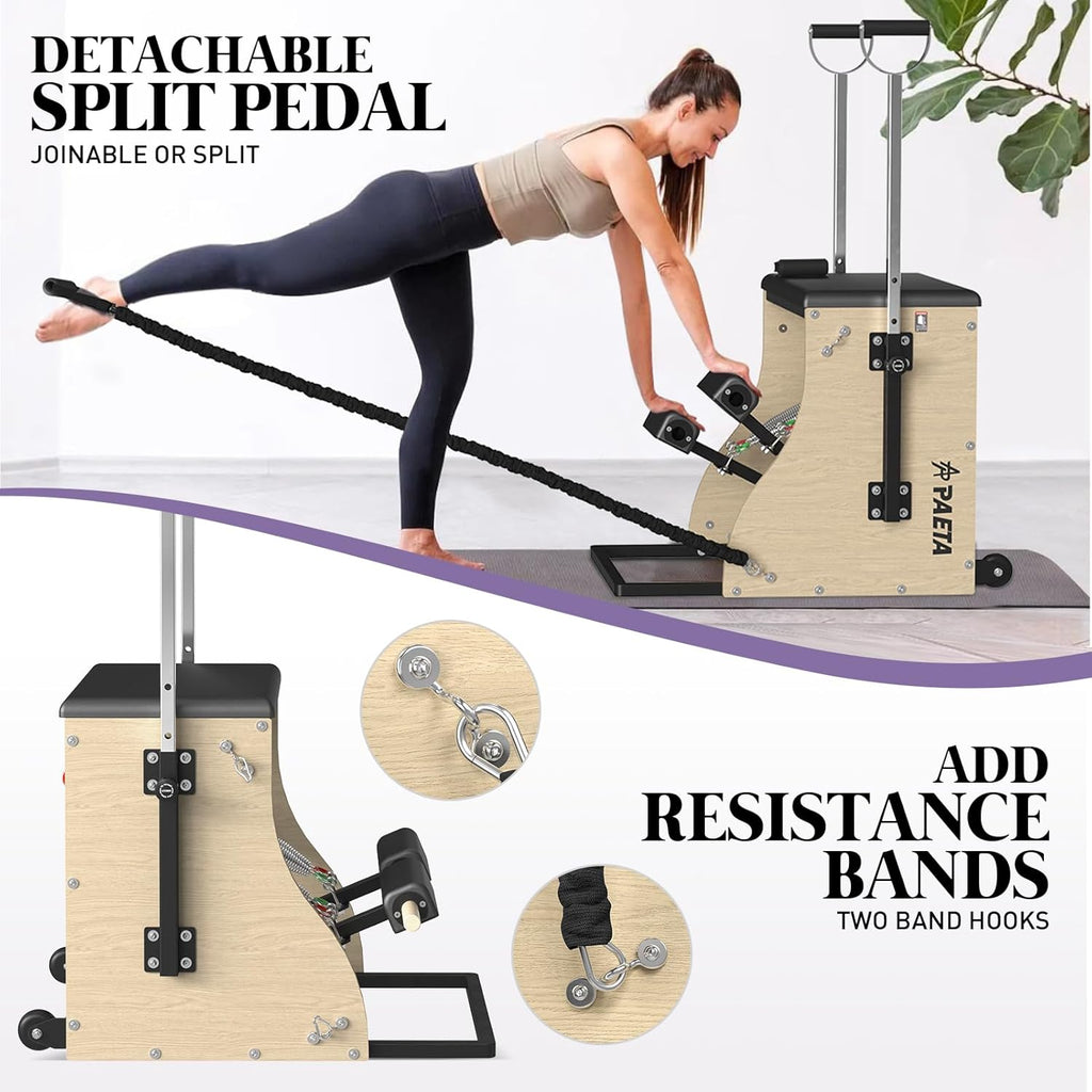 PAETA Pilates Chair,Pilates Combo Chair,Wunda Chair with Resistance Bands, Handles, and Split Pedals, Professional Yoga Chair Pilates Machine for Home and Studio Use