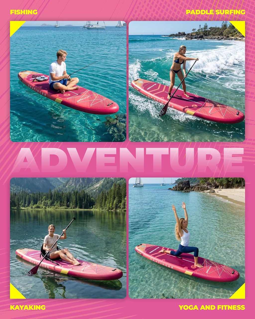 Skatinger 11'6×35" Super Wide Inflatable Paddle Board, Ultra Stable Stand Up Paddleboards for 450lb/3 People/Family/Big Size w/Shoulder Strap, 100L Backpack, Ultra-Light All-Round Sup Board