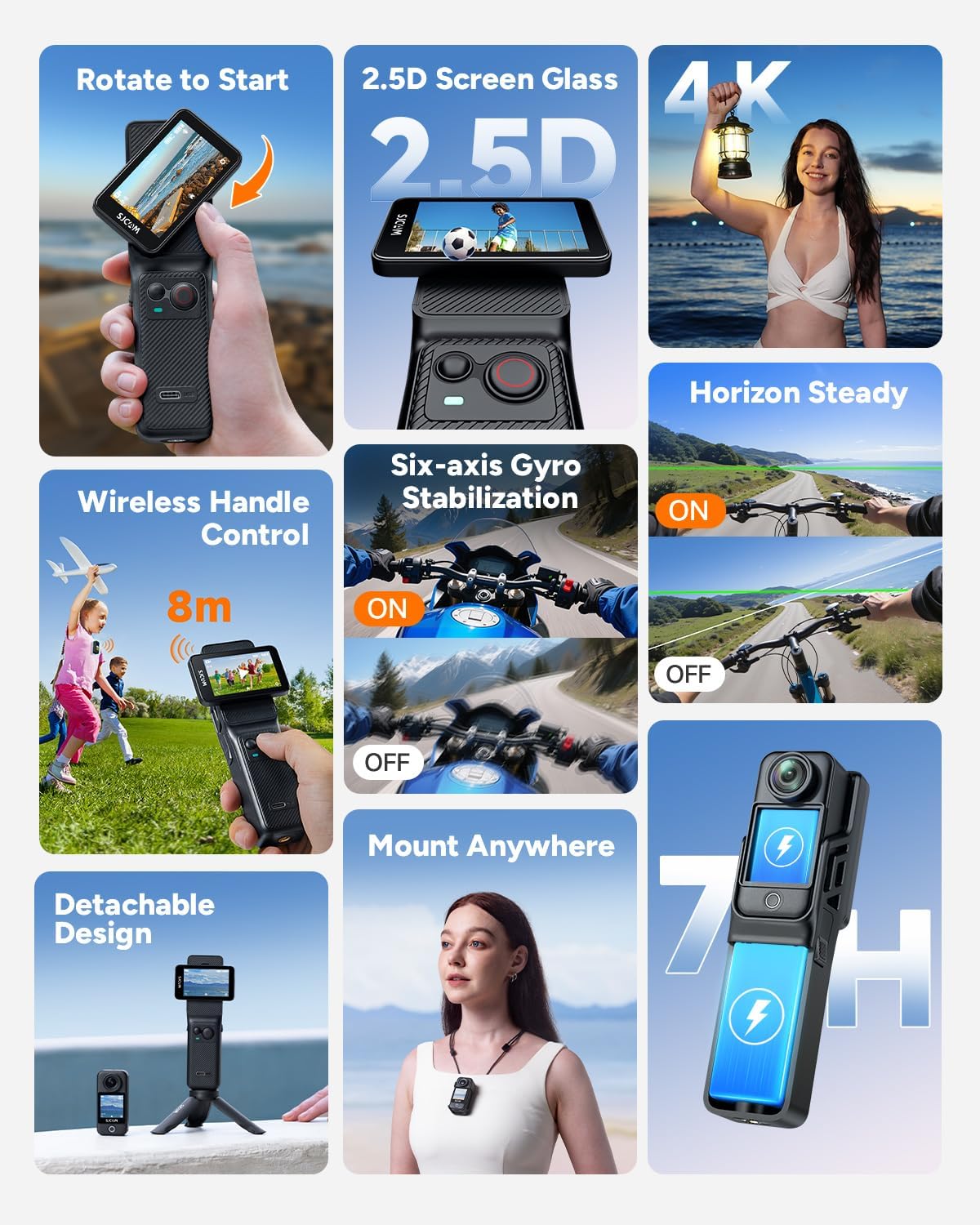 SJCAM C400 4K YouTube Creator Vlogging Camera,7H Battery Handle,3-in-1 Handheld Wearable Travel Camera with 2.29" Touchscreen, 6-Axis Stabilization,30M Waterproof Camara para grabar contenido