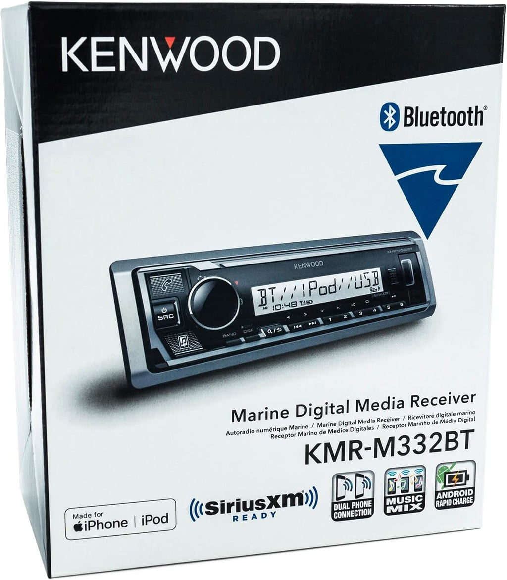 KENWOOD KMR-M332BT Car & Marine Stereo - Single Din, Bluetooth Audio, USB MP3, Aux in, AM FM Radio SiriusXM Ready, Weatherproof, Multi Color Illumination