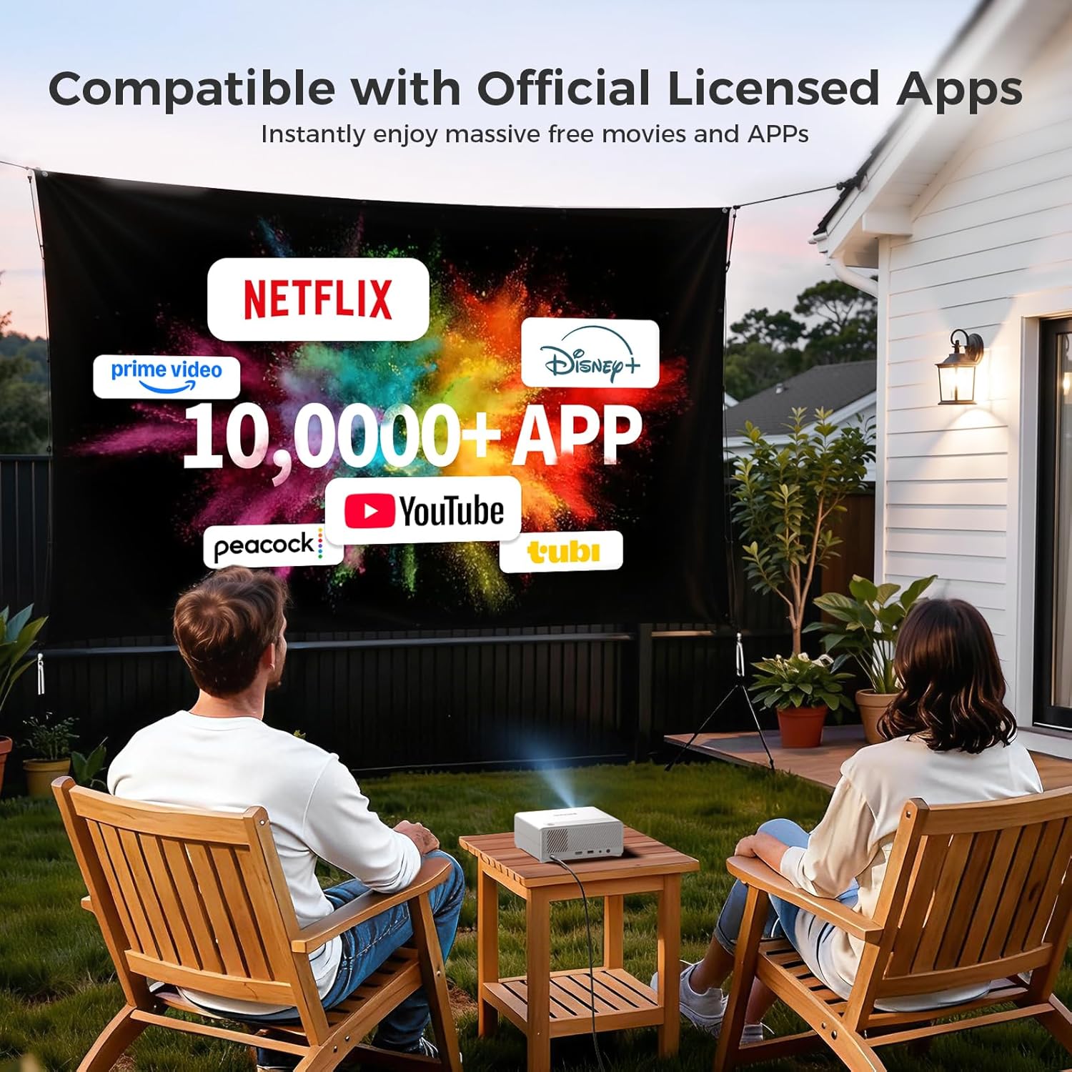 GOODEE Mini Smart Projector with WiFi and Bluetooth - Compatible with Netflix/YouTube/PrimeVideo, Electric Focus & Keystone, Short Throw Portable Video Projector Full HD for Indoor/Outdoor/Camping