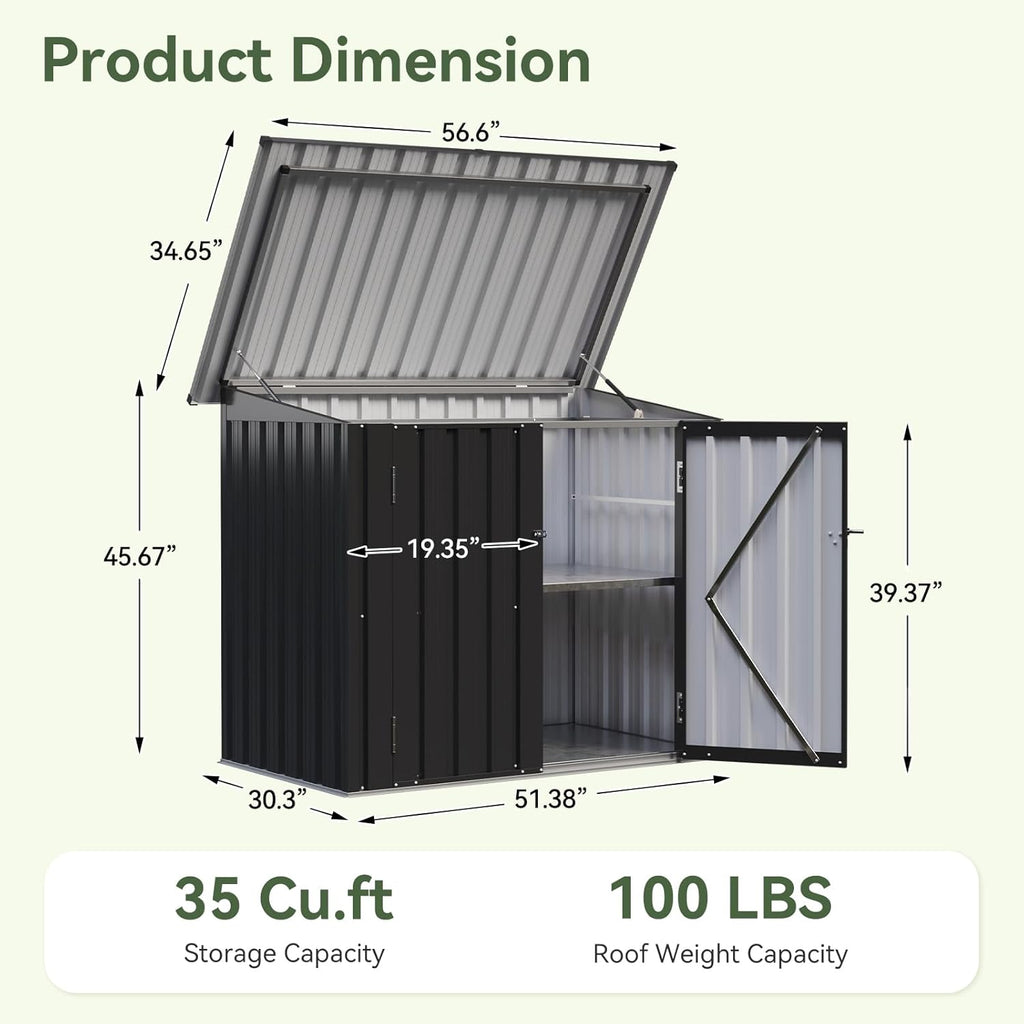 Aoxun Outdoor Storage Cabinet with Shelf, 35 Cu.Ft Metal Storage Shed, All-Weather Tool Storage Box with Hydraulic Lid, Lockable Doors for Patio Garden Garage, Black