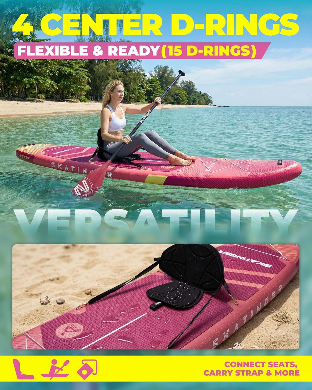 Skatinger 11'6×35" Super Wide Inflatable Paddle Board, Ultra Stable Stand Up Paddleboards for 450lb/3 People/Family/Big Size w/Shoulder Strap, 100L Backpack, Ultra-Light All-Round Sup Board
