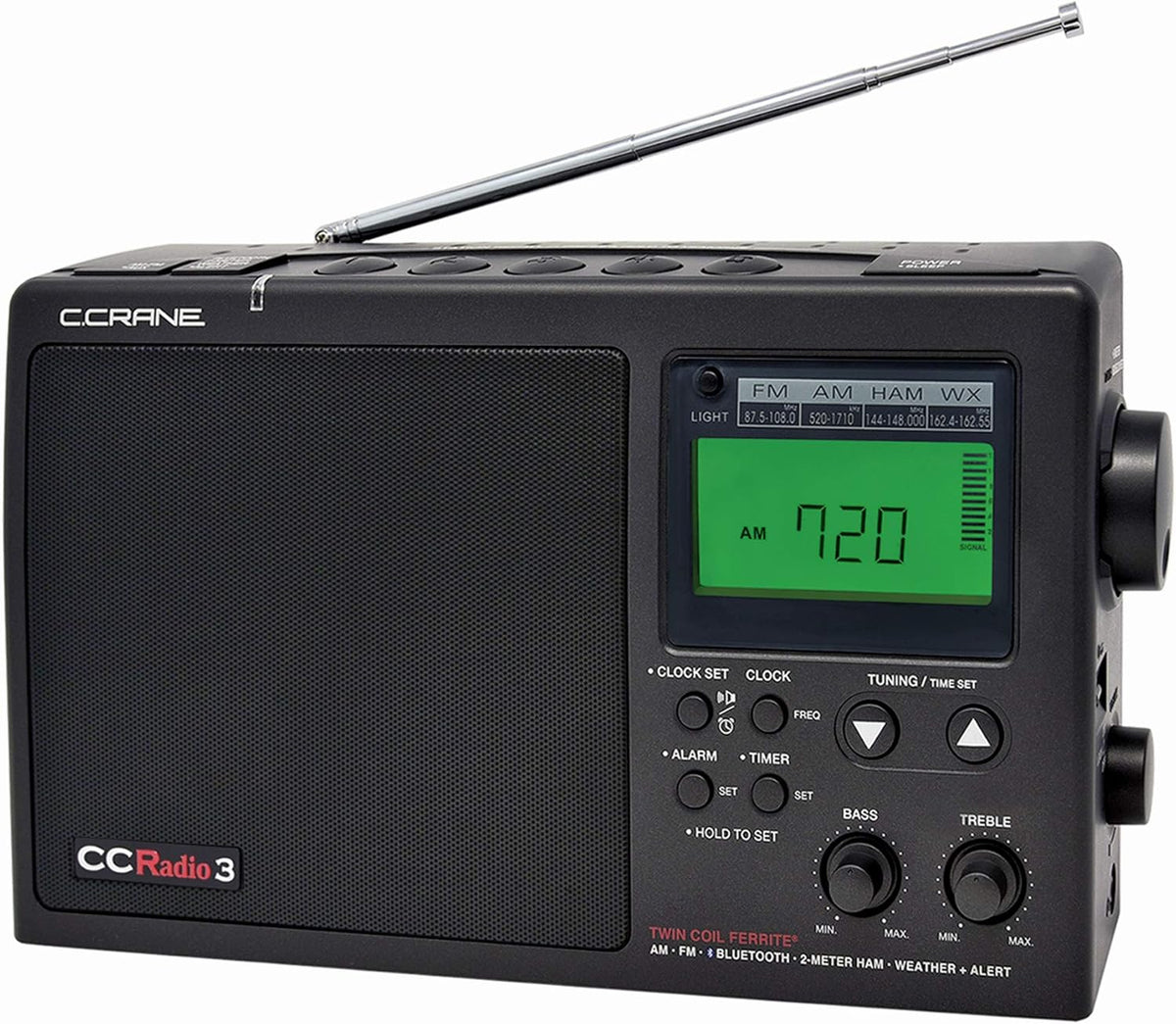 C. Crane CCRadio 3 Long Range Reception AM, FM, NOAA Weather Plus Alert and 2-Meter Ham Band Portable Digital Radio with Bluetooth