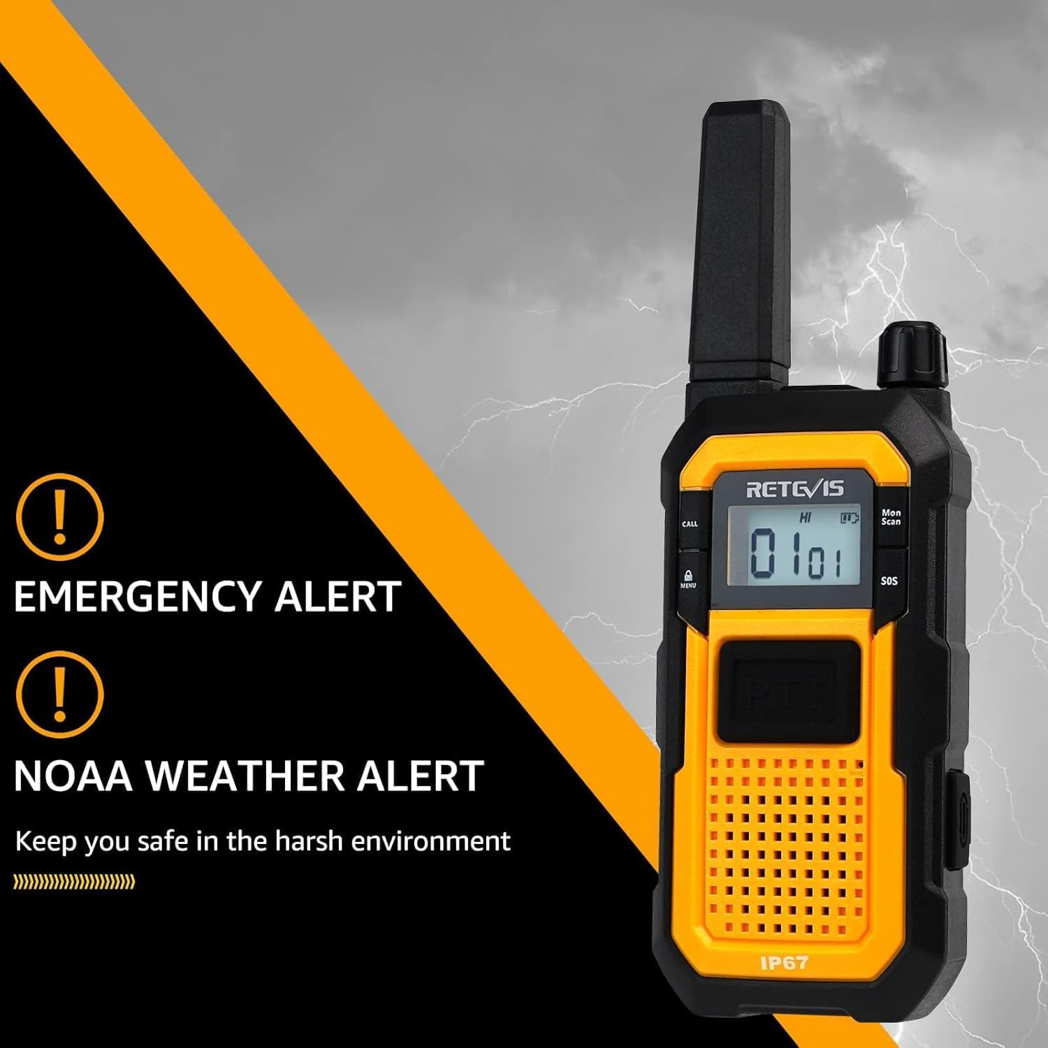 Retevis RB48 Walkie Talkies Long Range, 2 Way Radio with Shoulder Mic, IP67 Waterproof, 2000mAh, Vibration Reminder, Emergency, NOAA, Heavy Duty Two Way Radios(4 Pack)