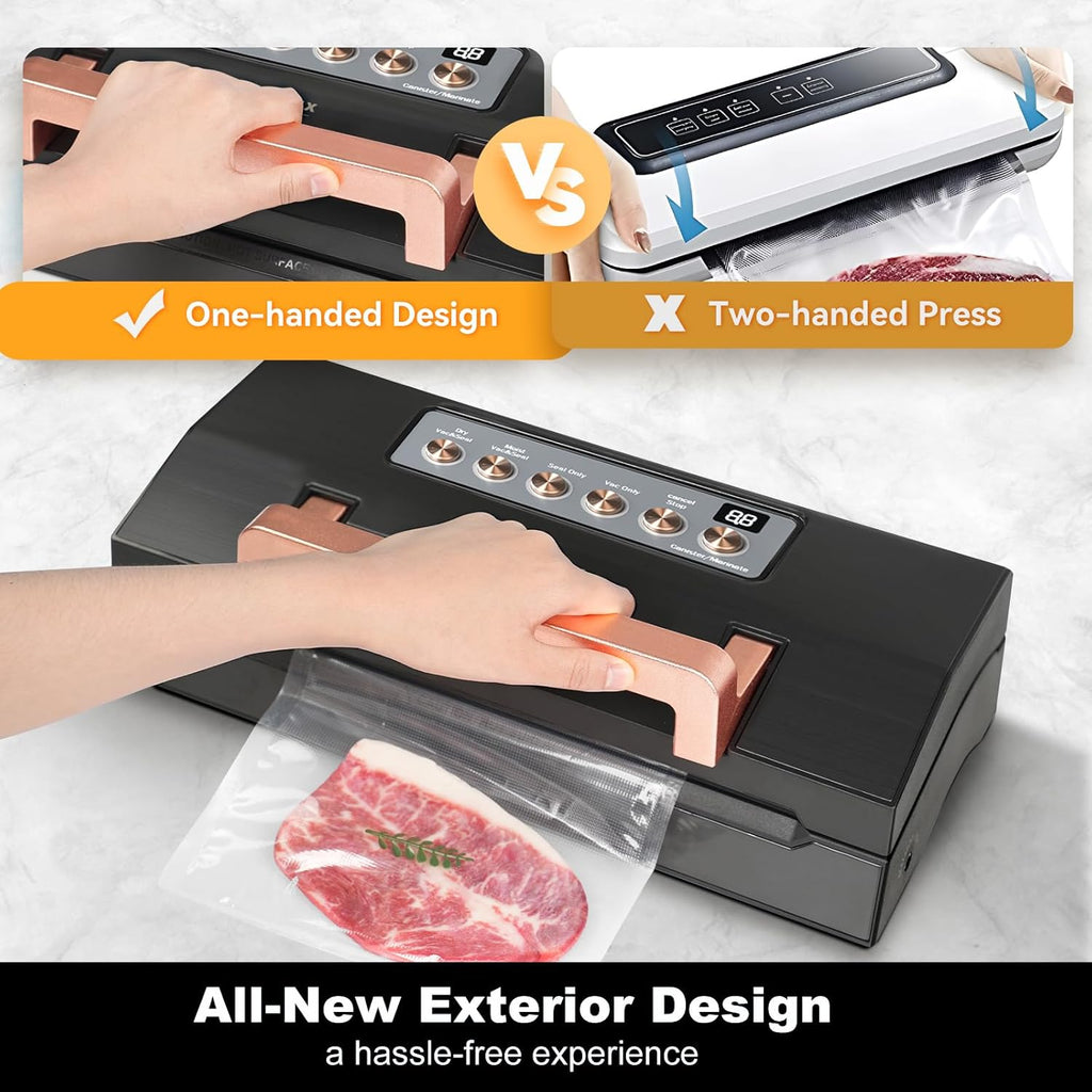 5.0 Precision Food Vacuum Sealer Machine, Commercial Full Automatic Vacuum Sealer Machine, Deluxe Powerful Vacuum Sealing System, Double Heat Seal, Built-in Cutter&Storage, 2 Bag Rolls&Hose,Sous Vide