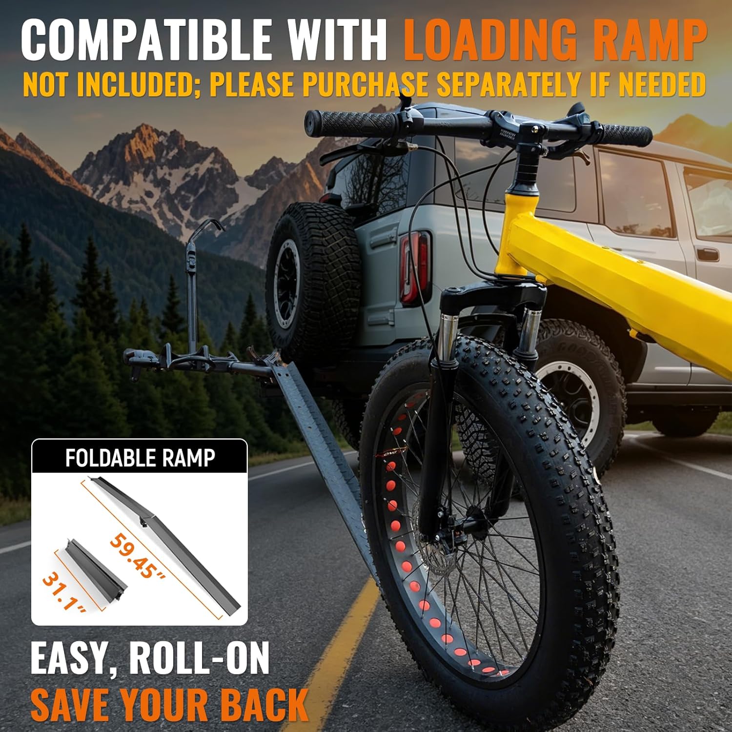 MEEVIZ Ebike Rack for Tow Hitch 2 Bike - 200 Lbs Capacity Heavy Duty Hitch Bike Rack, Smart Tilting Foldable Platform Bicycle Car Racks with 2" Receiver for SUV, Truck, Trailer, Fits Max 5" Fat Tire