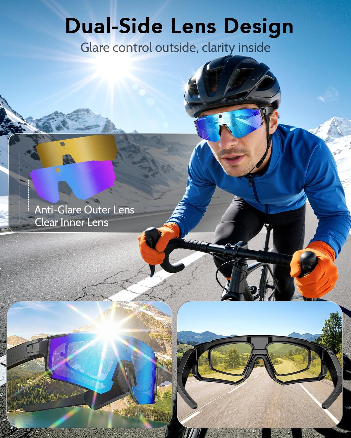 AI Smart Glasses with Camera, HD POV Video Recording, Voice Interaction, Bluetooth Audio for Sports & Outdoor