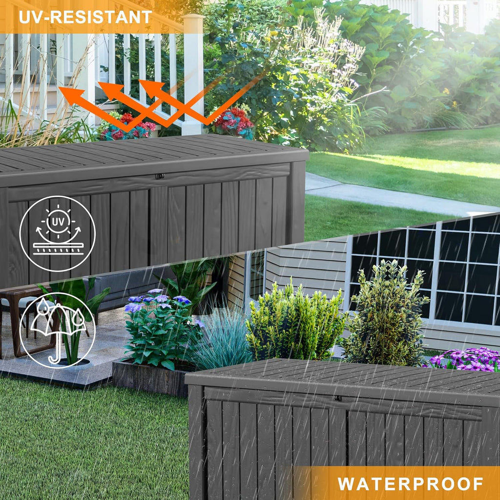 150 Gallon Waterproof Outdoor Storage Box,Resin Deck Box,Lockable Outside Storage Box Container for Patio Furniure,Garden,Tools (150 Gallon,Black)