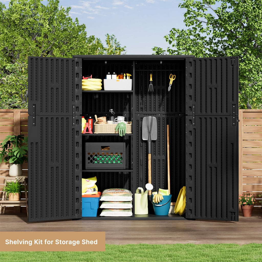 KINYING Outdoor Vertical Storage Shed,57 Cu.ft Outdoor Storage Cabinet Waterproof,Resin Sheds & Outdoor Storage Clearance for Garden,Patio,Backyard,Lockable (Black)