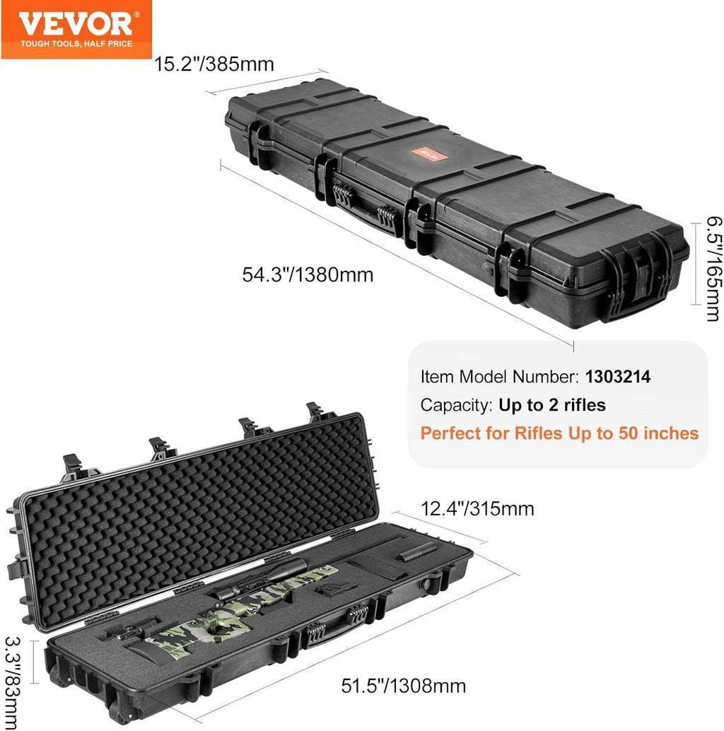 VEVOR Rifle Case, Rifle Hard Case with 4 Layers Fully-protective Foams, Lockable Hard Gun Case with Wheels, IP67 Waterproof & Crushproof, for Rifles or Shotguns