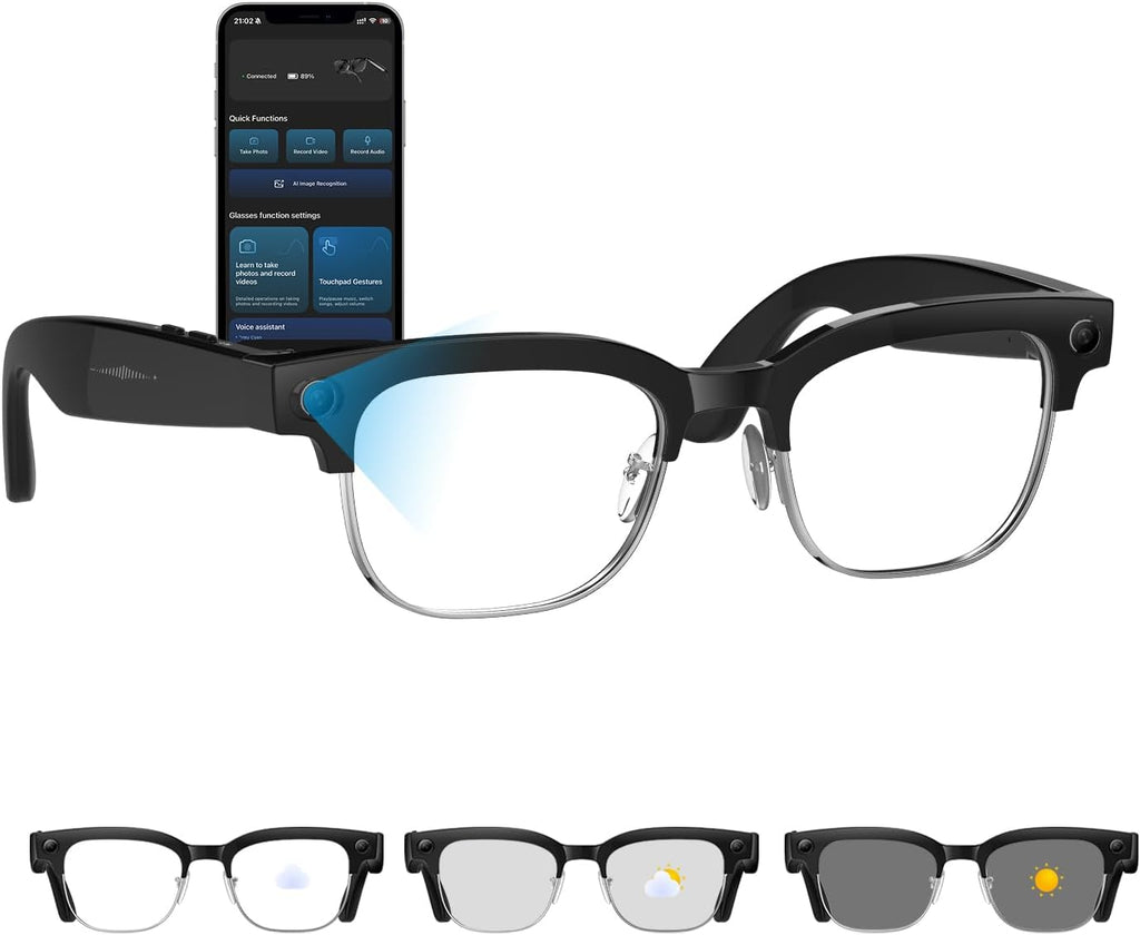 AI Smart Glasses with Camera, 8MP HD Camera Glasses for Men Women, 4K Video Recording Sunglasses with EIS stabilization,AI Object Recognition, 290mAh, Bluetooth Audio Glasses for Work/Baseball/Cycling