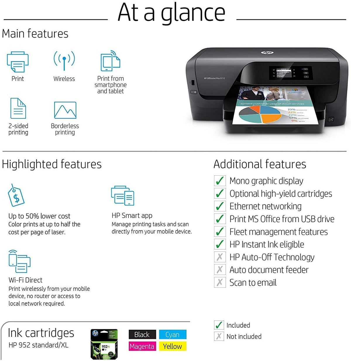 HP OfficeJet Pro 8210 Wireless Color Printer, HP Instant Ink & Amazon Dash Replenishment ready (D9L64A) (Renewed)