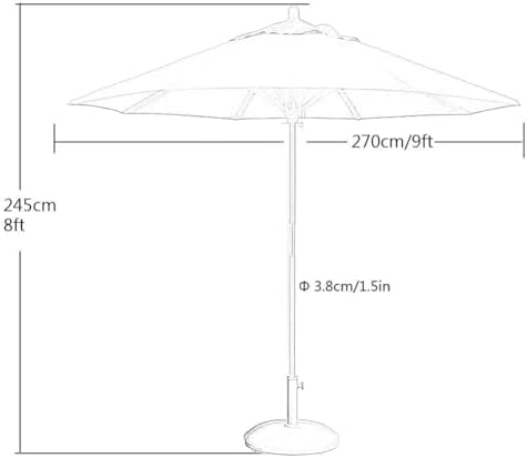 210/270Cm Outdoor Parasol Umbrella,Wood Garden Umbrella,Beach Umbrella Height-Adjustable,Patio Umbrella with 8 Ribs,Uv Protection,Market Table Umbrella with Ventilation,Black+White-9Ft/2.7M