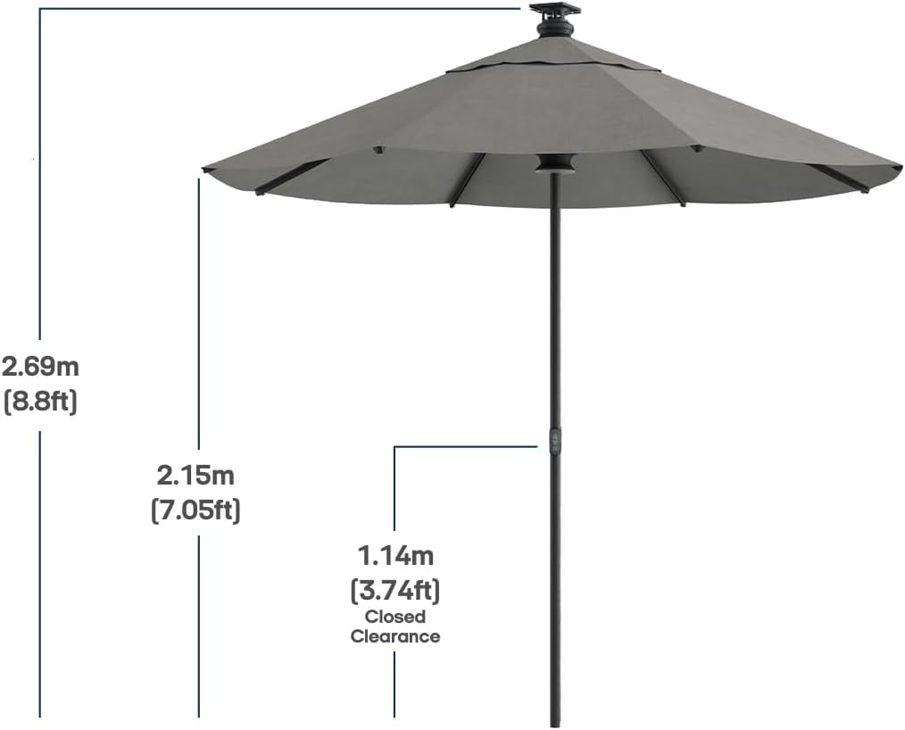 Above Height 2 Series Motorized Patio Umbrella – Remote, Solar & USB-C Charging, Center LED, Wind Sensor Auto-Close, Rust-Resistant Aluminum, UV Block for Backyard, Pool, Garden, or Beach