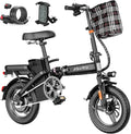 Foldable Electric Bike for Adults and Teens, 740W Peak Motor Ebike with 48V 10AH/20AH Removable Battery, 30-60 Miles PAS Range, 14" Folding Mini E-Bike, 20MPH Electric Bicycle for Daily Commuting