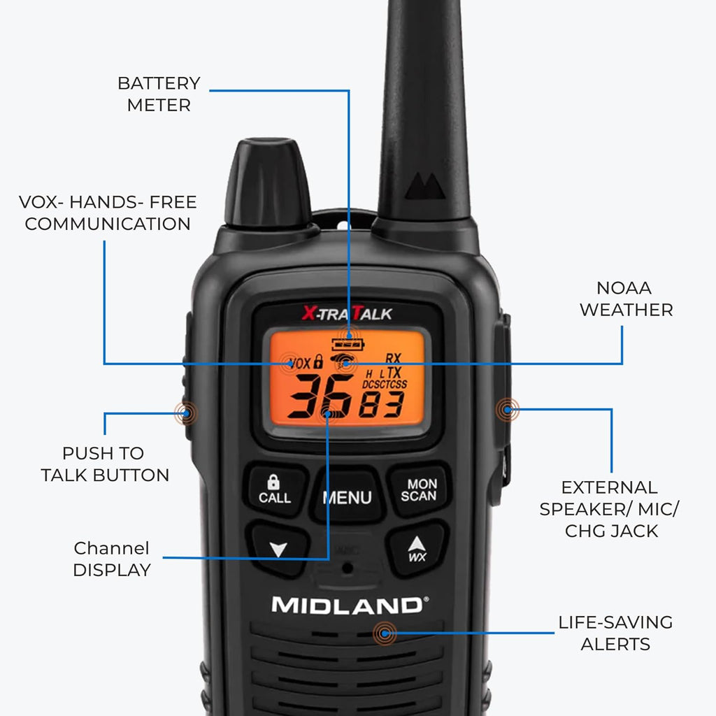 LXT600BBX6 Midland LXT600BBX6 FRS Business Walkie Talkies - Long Range 36-Channel Two-Way Radios with Headsets and Charging Base, NOAA Weather Alerts (6-Pack, Black)