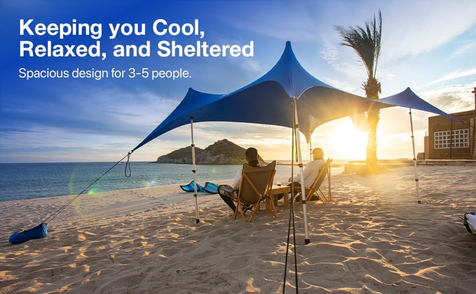 Beach Canopy Tent Sun Shade 8.5x9 FT – UPF50+ Portable 4-Post Beach Tent Canopy with Easy Setup & Carry Bag – Outdoor Sun Shelter for Camping, Backyard, Picnic & Travel