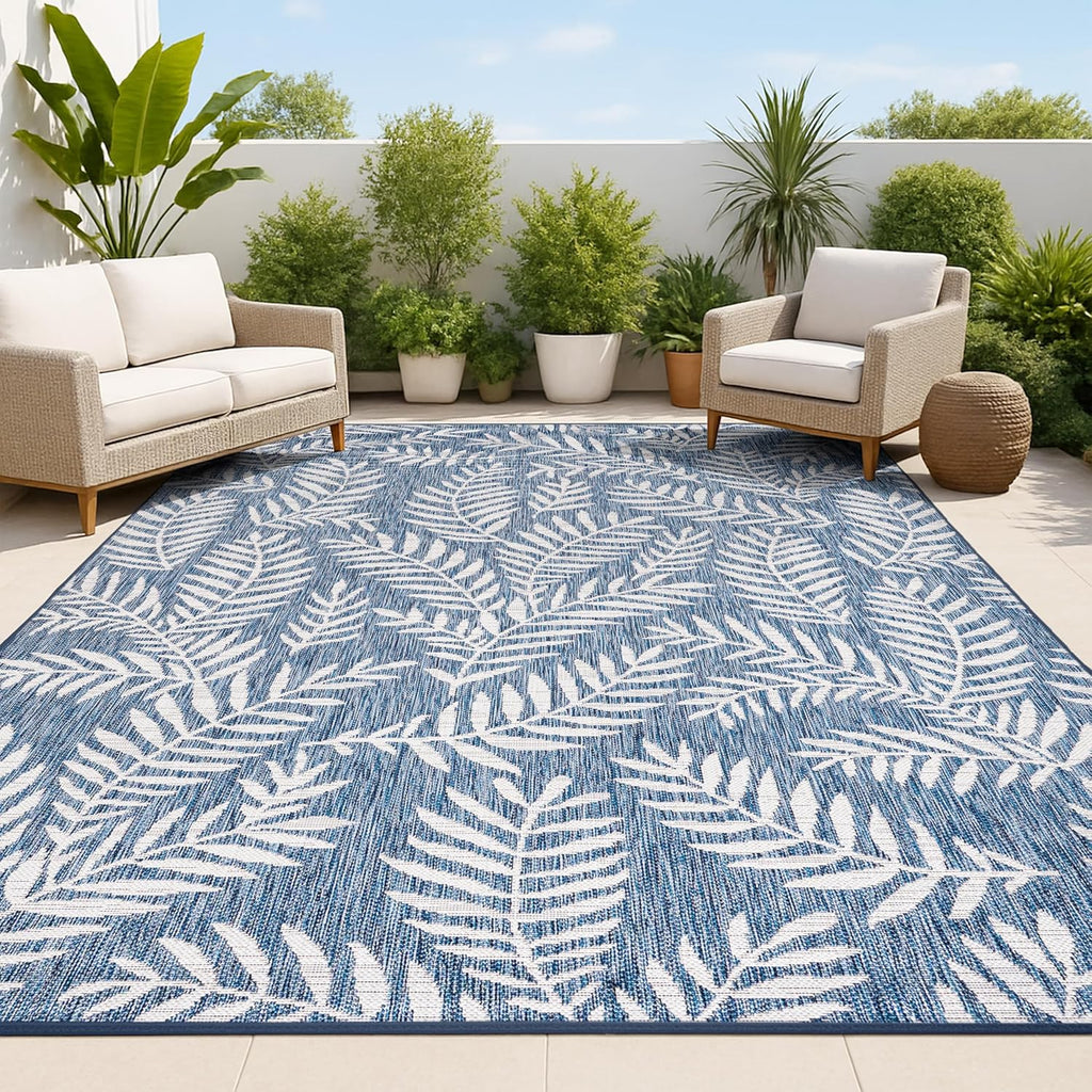 JONATHAN Y Palm Frond Indoor Outdoor Area Rug 8X10 Navy/Ivory, Nevis for Backyard, Patio, Porch, Easy-Cleaning, High Traffic, Pet-Friendly, Non-Shedding (SMB119B-8)