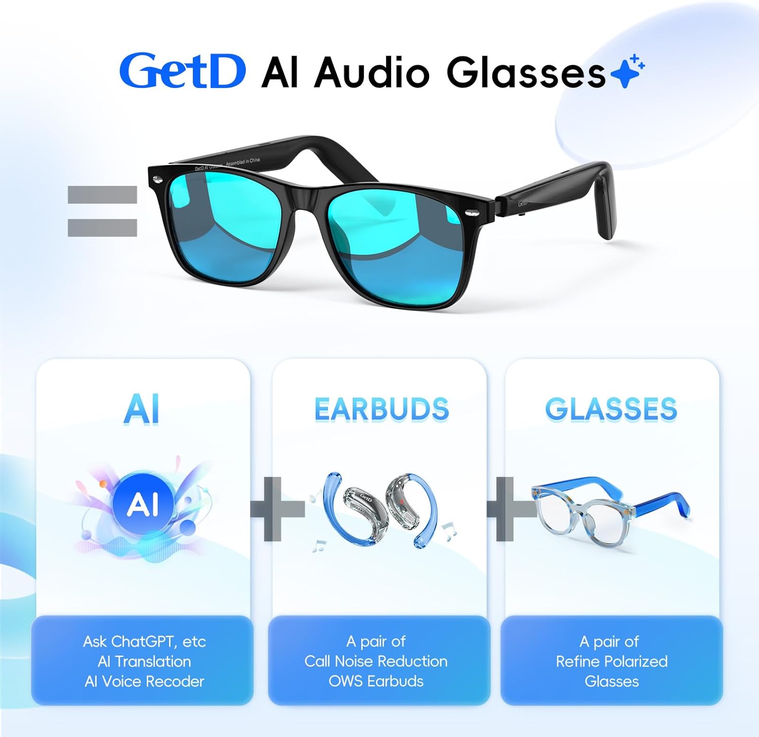 AI Glasses for Men & Women, Smart Glasses Powered by ChatGPT, AI Real-time Translation with 145 languages, 11H Music Play, Bluetooth Sunglasses with Polarized Lens, UV Protection for Daily Use, Travel