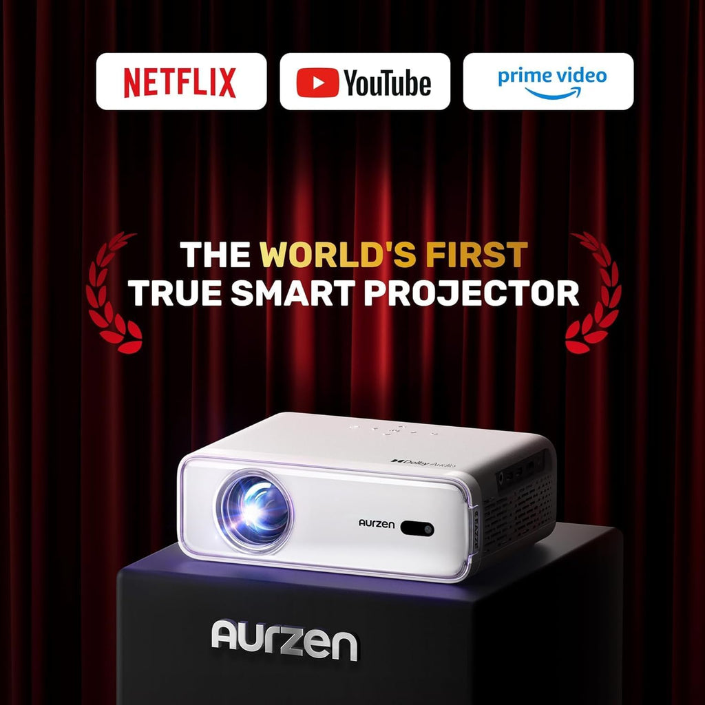 Aurzen EAZZE D1 Smart Projector with WiFi and Bluetooth, Built-in APP, Auto Focus/Keystone, DoIby Audio 16W Speakers, Native 1080P, HDR10, Portable Mini Outdoor Movie Projector