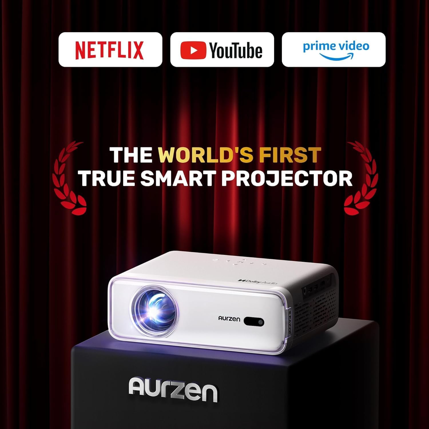 Aurzen EAZZE D1 Smart Projector with WiFi and Bluetooth, Built-in APP, Auto Focus/Keystone, DoIby Audio 16W Speakers, Native 1080P, HDR10, Portable Mini Outdoor Movie Projector