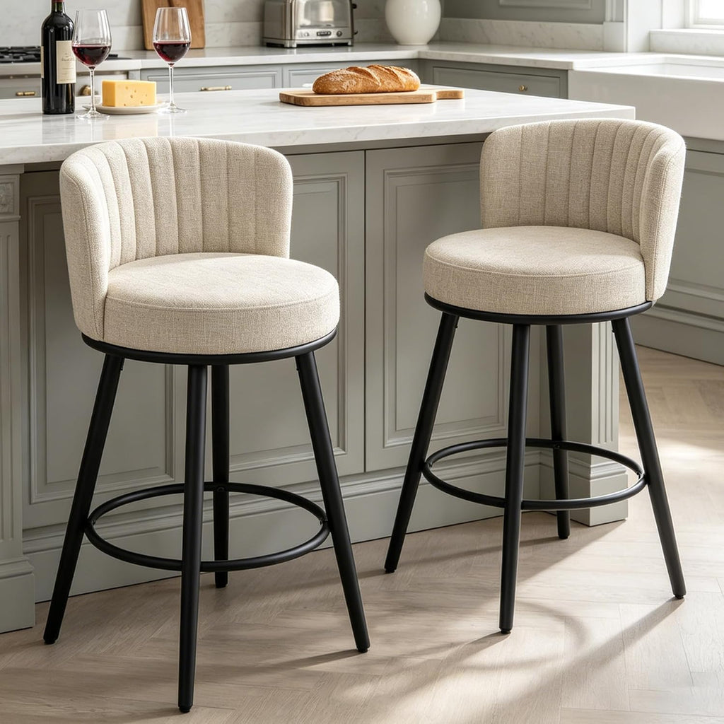Swivel Bar Stools Set of 2, 28" Seat Height, Modern Design, Upholstered Barstools with Back and Footrest, Metal Legs, Suitable for Kitchen Island, Counter, Dining Room